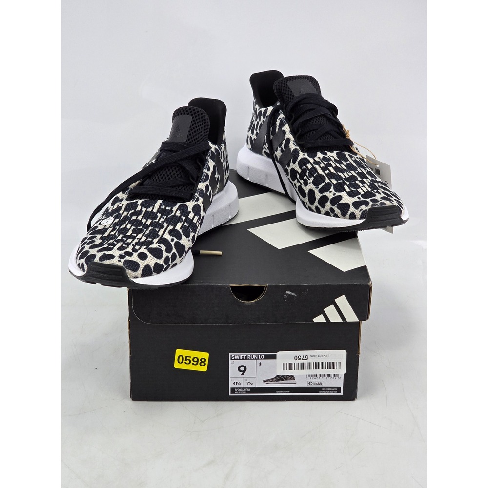 Adidas Swift Run 1.0 Womens 9 Black White Leopard Print JR0634 - NEW